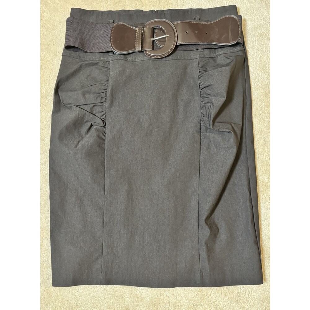Sakkas Brown Stretch Skirt With Rouching And Belt Size 2X
